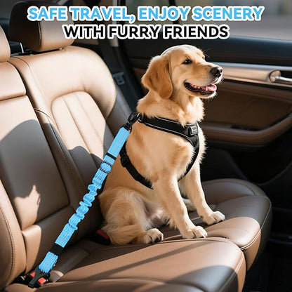 Pawaboo Dog Seatbelt for Car, 3-in-1 Dog Seat Belt Bungee, Shockproof Dogs Tether for Car with Buckle &amp; Hook Latch, Adjustable Reflective Dogs Cars Harness Leash with 360° Lockable Buckle, Blue