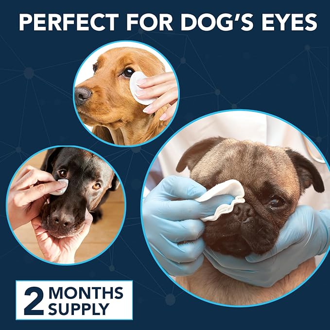 NOVEHA Dog Eye Wipes - Tear Stain Remover for Dogs - Formulated to Remove Eye Debris, Tear Stains &amp; Eye Discharge - Plant Based, Safe, Convenient, and Large Unscented Wipes (100 Count x 1 Package)