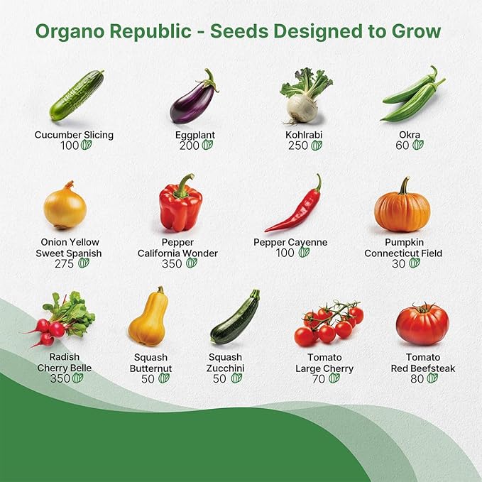 Organo Republic 25 Vegetable Seeds Variety Pack - 16,850+ Non-GMO Heirloom Seeds for Planting Vegetables &amp; Fruits in Individual Seed Packets, Home Garden Seed for Hydroponic, Indoor &amp; Outdoor Garden