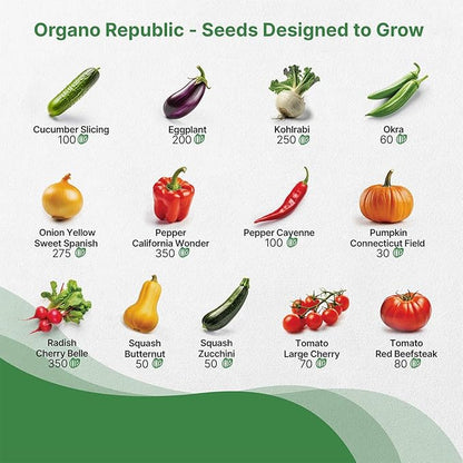 Organo Republic 25 Vegetable Seeds Variety Pack - 16,850+ Non-GMO Heirloom Seeds for Planting Vegetables &amp; Fruits in Individual Seed Packets, Home Garden Seed for Hydroponic, Indoor &amp; Outdoor Garden