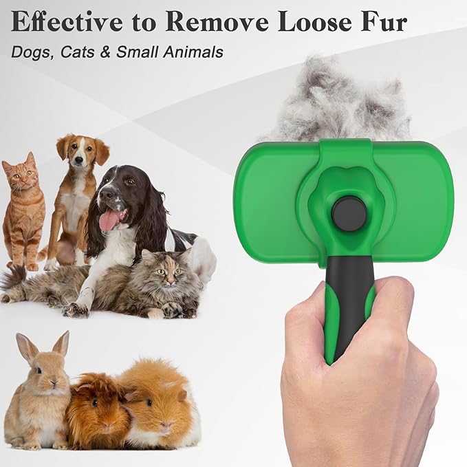 Swihauk Self Cleaning Slicker Brush - Skin Friendly Deshedding Grooming Tool for Dogs &amp; Cats, Suitable for Shedding &amp; Haired Pets, with Pet Supplies Accessories, Green
