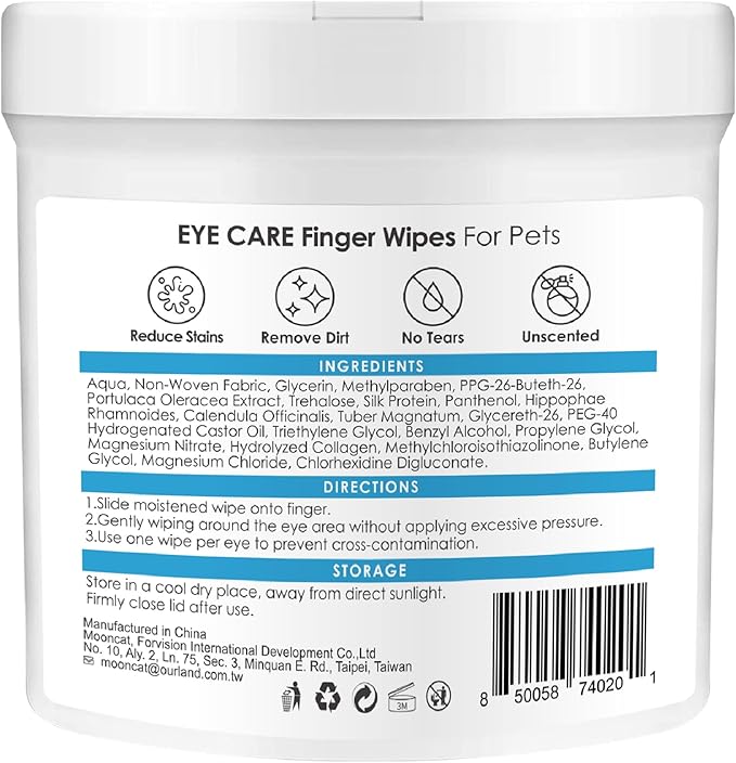 Mooncat Pet Eye Wipes for Dogs &amp; Cats - Gentle Finger Cot Design for Easy Cleaning Tear Stains &amp; Goop Cleaning - 40counts