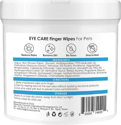 Mooncat Pet Eye Wipes for Dogs &amp; Cats - Gentle Finger Cot Design for Easy Cleaning Tear Stains &amp; Goop Cleaning - 40counts