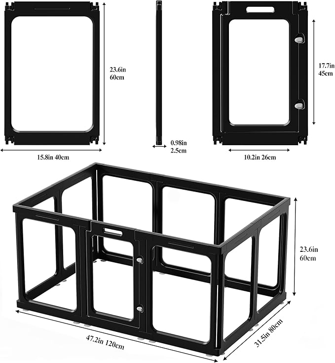 Clear Acrylic Dog Playpen with Door, for Puppy Cat Rabbit Transparent Pet Pen, Black Dog Playpen Indoor, Dog Fence, Easy Assemble &amp; Cleaning Dog Pen for Small &amp; Medium Dogs (23.6“ Height, 10PCS)