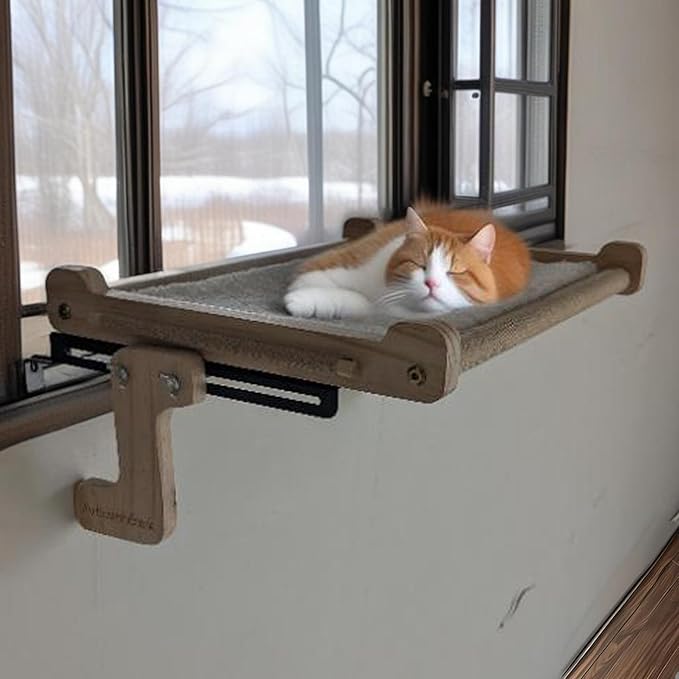 aborishthink Adjustable Cat Window Perch | Sturdy Cat Hammock Window Seat Durable Wood &amp; Metal Frame | Breathable Cover | Ideal for Large &amp; Heavy Cats | Easy Installation for Windowsill