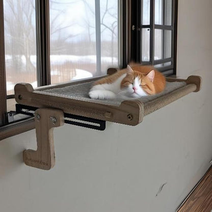 aborishthink Adjustable Cat Window Perch | Sturdy Cat Hammock Window Seat Durable Wood &amp; Metal Frame | Breathable Cover | Ideal for Large &amp; Heavy Cats | Easy Installation for Windowsill