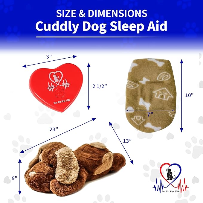 Pet Fit For Life Cuddle Pup Toy with Heartbeat &amp; Heat Pack - USB Rechargeable Cuddly Dog Sleep Aid - Calming Comfort for Anxiety Relief - Safe, Huggable Pet Crate Training Aid - Extra Large