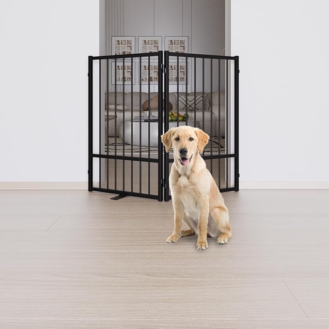 Full Metal Freestanding Dog Gate with Door, 32&