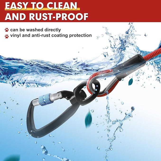 Snagle Paw Dog Tie Out Cable 30FT-1000LBS Break Strength,Heavy Duty Dog Leads for Yard with Shock Absorbing Spring &amp; Swivel Hook,Long Leash Cable for Outdoor Tethering,Dog Line for Small Large Dogs