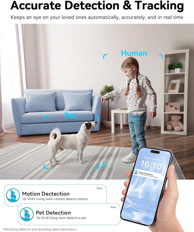 blurams Pet Camera 4K, 8MP Indoor Cameras for Home Security with One-Touch Call, Color Night Vision, Motion Tracking, 5GHz/2.4GHz Wi-Fi, Cloud &amp; SD Card Storage, Wi-Fi 6