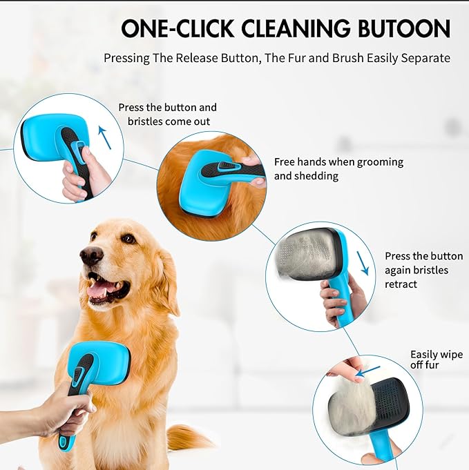 5 PCS Dog Grooming Brush Kit – Self Cleaning Slicker Brush for Shedding Short &amp; Long Haired Dogs &amp; Cats. Removes Loose Fur, Undercoat, Mats, Tangles. Suit for Small, Medium &amp; Large Pets. Blue