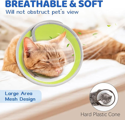 Breathable Air Mesh Cat Cone Collar Soft to Stop Licking, Adjustable, Foldable Lightweight Kitten Cones After Surgery Recovery for Cats &amp; Kittens (Yellow Green,M)