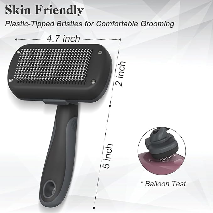 Self-Cleaning Deshedding Brush for Dogs &amp; Cats - Skin-Friendly Grooming Tool with Hair Brush for Long and Short Haired Pets, Grey