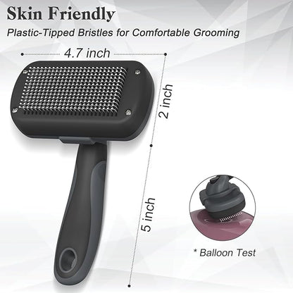 Self-Cleaning Deshedding Brush for Dogs &amp; Cats - Skin-Friendly Grooming Tool with Hair Brush for Long and Short Haired Pets, Grey