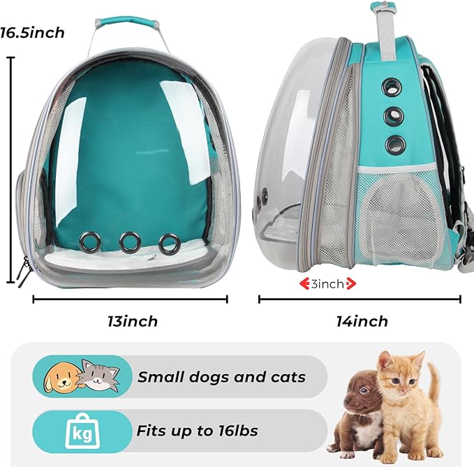 Lollimeow Cat Carrier Backpack, Bubble Expandable Backpack Carrier, Pets and Small Dogs,Airline-Approved, Designed for Travel, Hiking, Walking &amp; Outdoor Use (Front Expandable-Green)