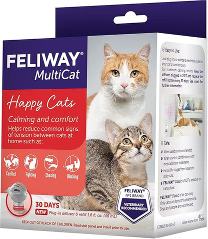 FELIWAY MultiCat Calming Pheromone Diffuser: 1 Diffuser &amp; 2 Refills (60 Days)