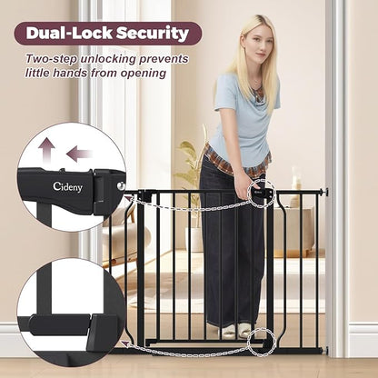 29"-40" Baby Gate for Stairs, Auto Close Stroller Friendly Dog Gate Indoor for Doorways, Pressure Mounted Baby Gate, Easy Walk Through Gate for Children &amp; Pets, Black