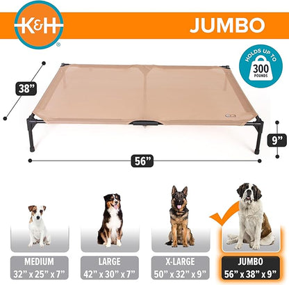 K&amp;H Pet Products Outdoor Elevated Dog Cot, Cooling Raised Bed with Waterproof Breathable Mesh for Large Dogs, Portable Place Bed with Heavy-Duty Metal Frame, Oversized Hammock Style - Jumbo Tan