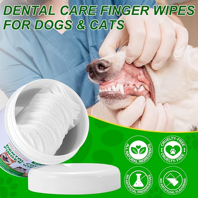 ALIVO Dental Teeth Cleaning Wipes for Dogs &amp; Cats, Remove Bad Breath by Removing No-Rinse Dog Finger Toothbrush, Disposable Gentle Cleaning Pet Dental Care Wipes, 50pc