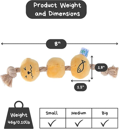Curry Fishball Soft Plush Squeaky Dog Pull Toy - Durable, Iconic, Cute &amp; Fun Rope Toy for Interactive Bonding Time, Sliding Mechanism, Hide Food for Puzzle Play, Small Medium Dogs