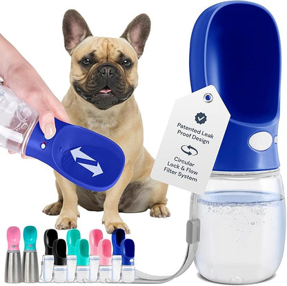 MalsiPree Dog Water Bottle - 12 Oz, Navy Blue - Leakproof Portable Water Bowl Dispenser for Travel, Hiking &amp; Road Trips - Travel Dog Bowl for Hydration - Lightweight Food-Grade Plastic