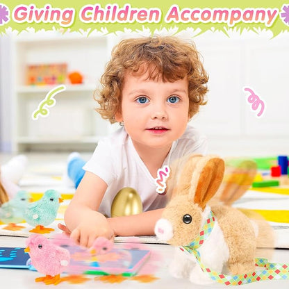 Tagitary Plush Easter Bunny Toys for Kids,Hopping Interactive Rabbit with Leash,Golden Egg,and Wind Up Toys,That Making Sounds,Wiggling Ears,Twitching Nose,Easter Basket Stuffers Gift for Toddlers