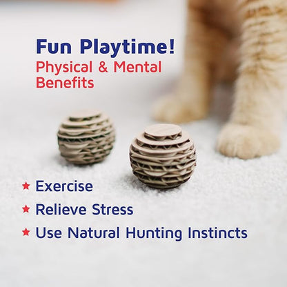 Cat Ball Toys by Americat – Made in USA – Safe Cardboard Cat Toys – for Interactive and Independent Play, Exercise &amp; Stress Relief for All Breeds &amp; Ages (Variety Pack of 3 Balls)