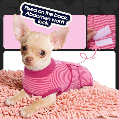 FUAMEY Recovery Suit for Dogs After Surgery,Soft Breathable Dog Bodysuit E-Collar &amp; Cone Alternative Surgical Suit,Male Female Dog Neuter Spay Suits Anti Licking Wounds Onesie Rose Stripes L