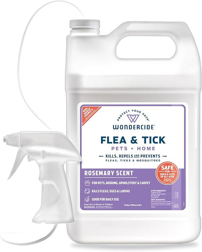 Wondercide - Flea, Tick &amp; Mosquito Spray for Dogs, Cats, and Home - Flea and Tick Killer, Control, Prevention, Treatment - with Natural Essential Oils - Pet and Family Safe - Rosemary 128 oz