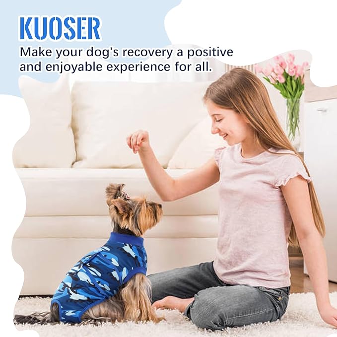 Kuoser Recovery Suit for Dogs Cats After Surgery, Professional Pet Recovery Shirt Dog Abdominal Wounds Bandages, Substitute E-Collar &amp; Cone,Prevent Licking Dog Onesies Pet Surgery Recovery Suit