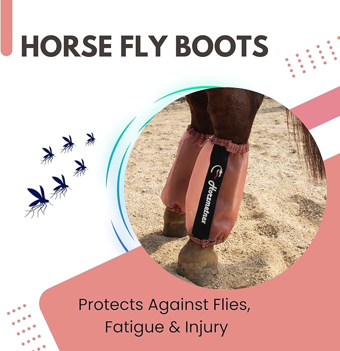 Tear-Resistant Fine Mesh Horse Fly Boots Breathable Fly Boots with Thickened Webbing Hook and Loop Lightweight Summer Leg Protection to Prevent Mosquito &amp; Fly Bites Set of 4 (Pink)