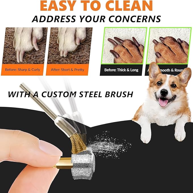 LENONG Fast Cooling Dog Nail Grinder Head with 7-Grooves, Anti-Clogging Diamond Pet Nail Grinder Replacement Bit with Steel Brush for Casfuy and Most Brands (1pcs 80