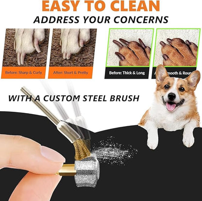 LENONG Fast Cooling Dog Nail Grinder Head with 7-Grooves, Anti-Clogging Diamond Pet Nail Grinder Replacement Bit with Steel Brush for Casfuy and Most Brands (1pcs 80