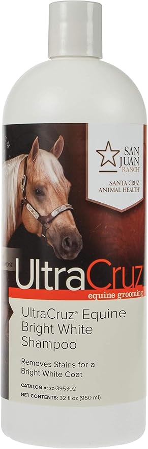 UltraCruz Equine Bright White Horse Shampoo &amp; Conditioner Bundle, 32 oz Each with 16 oz Detangler