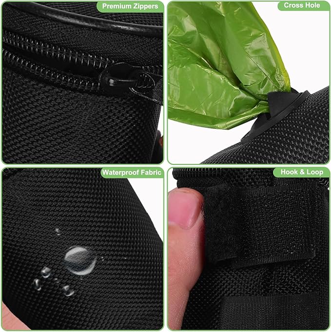 Dog Poop Bag Dispenser for Leash Attachment - Portable Set With Waste Bags &amp; Hand-Free Carrier, Fits Any Leash, Round, Pink