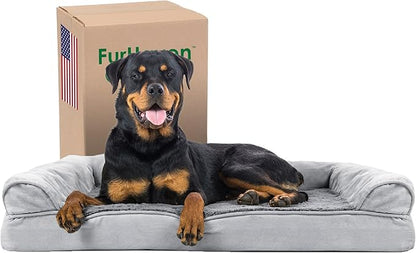 Furhaven Orthopedic Dog Bed for Large Dogs w/ Removable Bolsters &amp; Washable Cover, For Dogs Up to 95 lbs - Plush &amp; Suede Sofa - Gray, Jumbo/XL