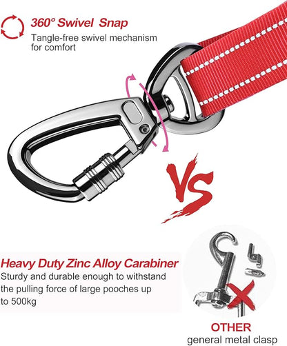 AUBELL Dog Seat Belt for Car,Updated 3-in-1 Adjustable Reflective Bungee Heavy Duty Dog Car Harness Tether with Clip Hook Latch &amp; Buckle,Swivel Zinc Alloy Carabiner,Red