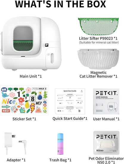 PETKIT PuraMax 2 Automatic Self-Cleaning Cat Litter Box, App Control Scoop-Free Litter Box with Safety Sensors, Odor Free &amp; Anti-Leakage Basic Bundle Includes Trash Bags,2.4G WiFi &amp; Low Entrance
