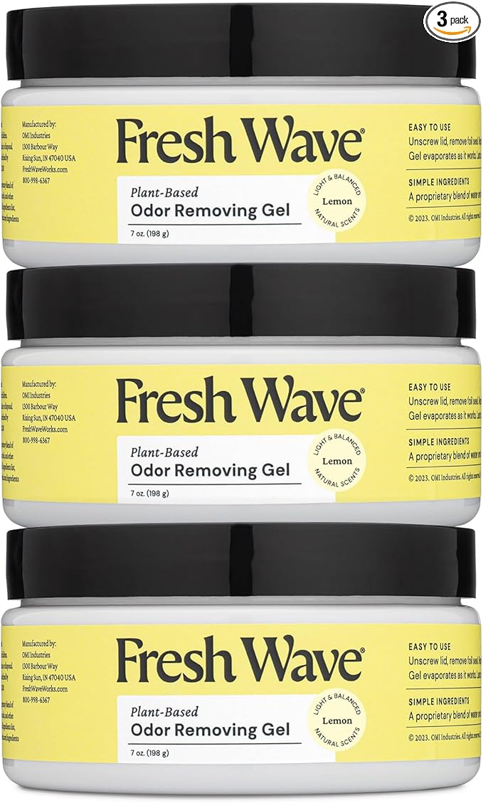 Fresh Wave Lemon Odor Removing Gel, 7 oz., Pack of 3 - Safer Odor Absorbers for Home, Natural Plant-Based Odor Eliminator, Every 7 oz. lasts 15-30 Days, For Cooking, Trash &amp; Pets