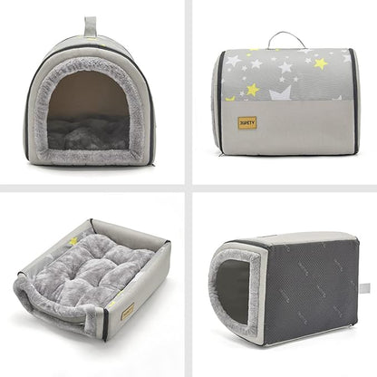 Jiupety Indoor Dog House, 2 in 1 Portable Foldable House Bed with Cover, Pet Tent &amp; Cave Bed for Cats and Small Dogs, M(18"×14"×13"), Up to 9 Lb, Grey