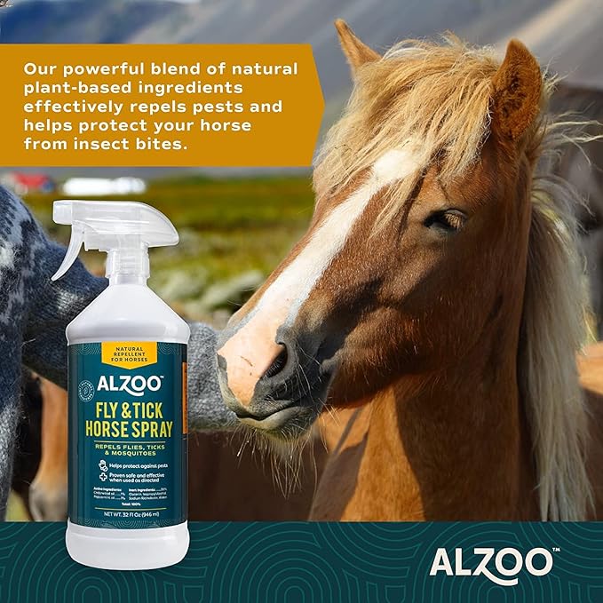 Natural Fly and Tick Horse Spray, Helps Repel Mosquitoes, Horseflies &amp; Ticks, Plant-Based Active Ingredients, 32 Fl. Oz. Spray Bottle
