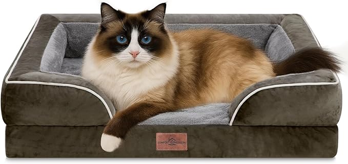 Comfort Expression Small Dog Beds Waterproof Cat Beds Orthopedic Foam Sofa Beds for Small Dogs Comfy Pet Bed with Washable Removable Cover &amp; Non-Slip Bottom(XX-Small,Dark Green)
