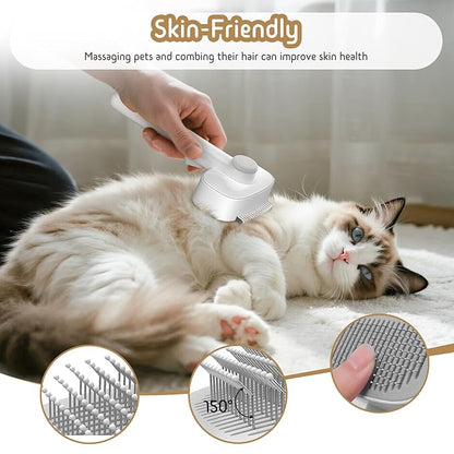 Self Cleaning Slicker Brush, 2-in-1 Cat Brush for Shedding, Skin Friendly Grooming Tool for Long &amp; Medium-Long Hair Pets, Adjustable Bristle Length with Dematting Comb for Cats, Dogs