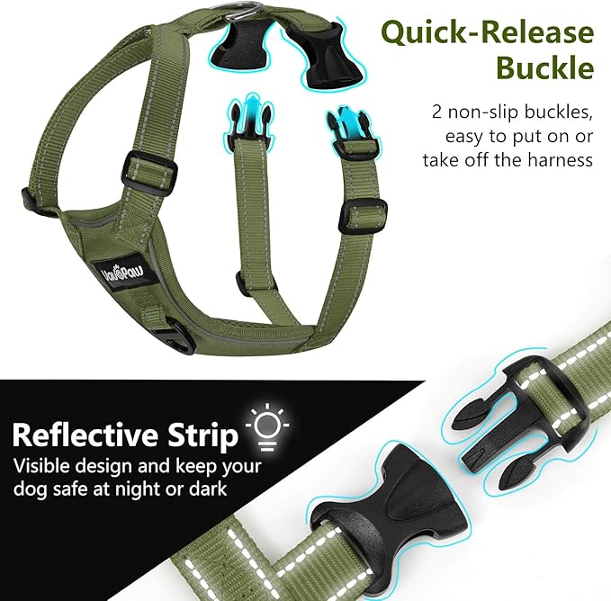 Dog Seat Belt Harness for Car, Dog Car Harness Adjustable Mesh Breathable &amp; Dogs Seatbelt Safety Tether with Elastic Bungee for Small Medium Large Pets(Army Green, M)