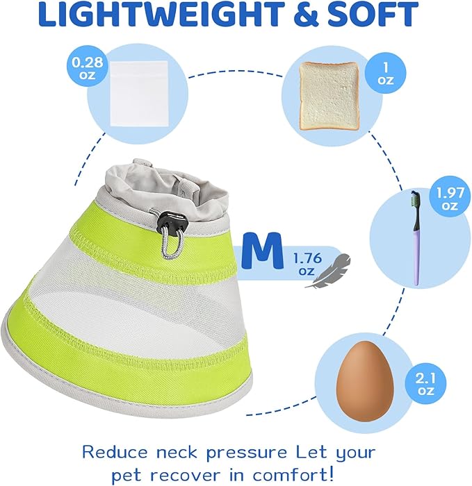 Breathable Air Mesh Cat Cone Collar Soft to Stop Licking, Adjustable, Foldable Lightweight Kitten Cones After Surgery Recovery for Cats &amp; Kittens (Yellow Green,M)