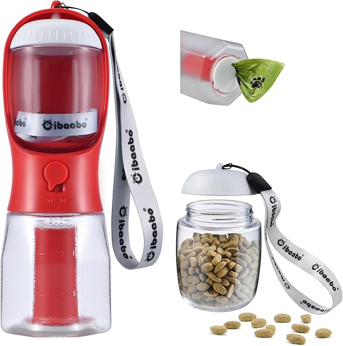 Dog Water Bottle with Food Container &amp; Poop Bag Holder, Travel Water Bowl, Portable Pet Dispenser, Dog Stuff Accessories Items, Puppy Essentials Necessities for Yorkie Chihuahua Walking Hiking