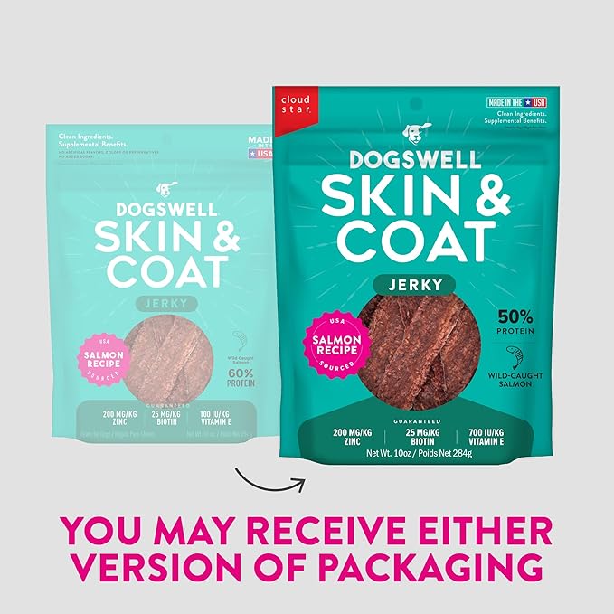 Dogswell Skin &amp; Coat Jerky Dog Treats, Salmon, 10 oz. Bag