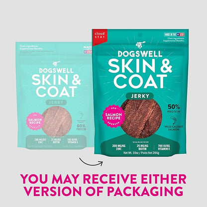 Dogswell Skin &amp; Coat Jerky Dog Treats, Salmon, 10 oz. Bag