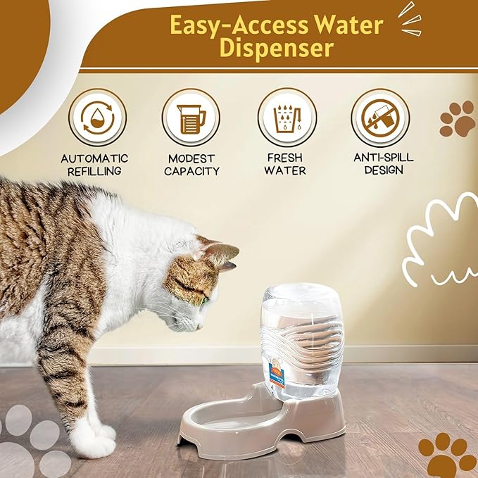 Flexzion Automatic Gravity Pet Waterer for Cat &amp; Dog - Non-Skid &amp; Easy-Clean Auto Replenish Water Dispenser Drinking Bowl (1/4 Gallon/ 900ml), Beige