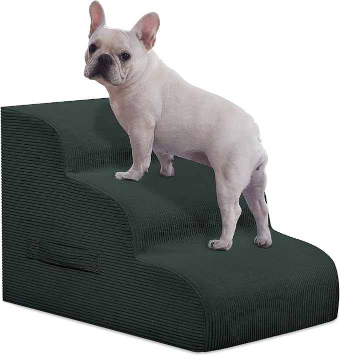 Dog Stairs Steps for High Bed, 3 Steps Pet Steps for Small Dogs Non-Slip Removable Washable Cover Ramp for Indoor Outdoor Car Couch Sofa, Dark Gray
